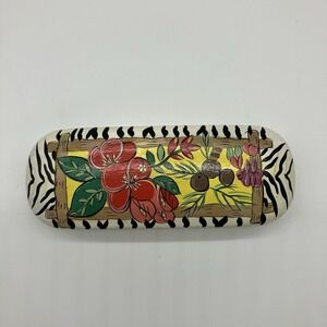 Vtg Hard Clam Shell Eyeglass Case Floral‎ 70's Summer Beach Zebra Retro Kitsch